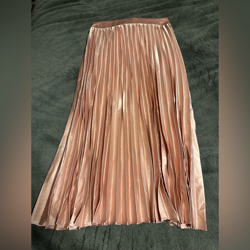 Pleated silky shiny blush pink Midi skirt
